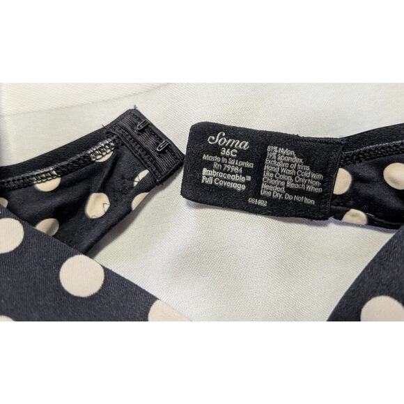 Soma 36C Bra Black Embraceable Full Coverage Underwire Polka Dot Bow Rockabilly - Picture 2 of 5